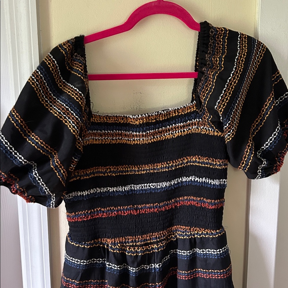 Anthropologie Hutch Sunset Embroidered
Jumpsuit Outfit Puff Sleeve Boho